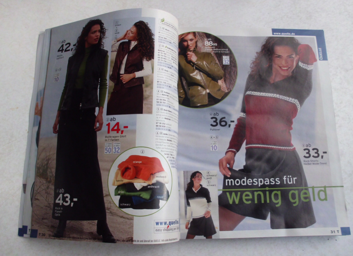 Bequem per Telefon oder Bestellkarte, auf Rechnung und teilweise wochenlangem Warten - Distanzkauf läutete eine Trendwende ein. Photo: Quelle Katalog 1994